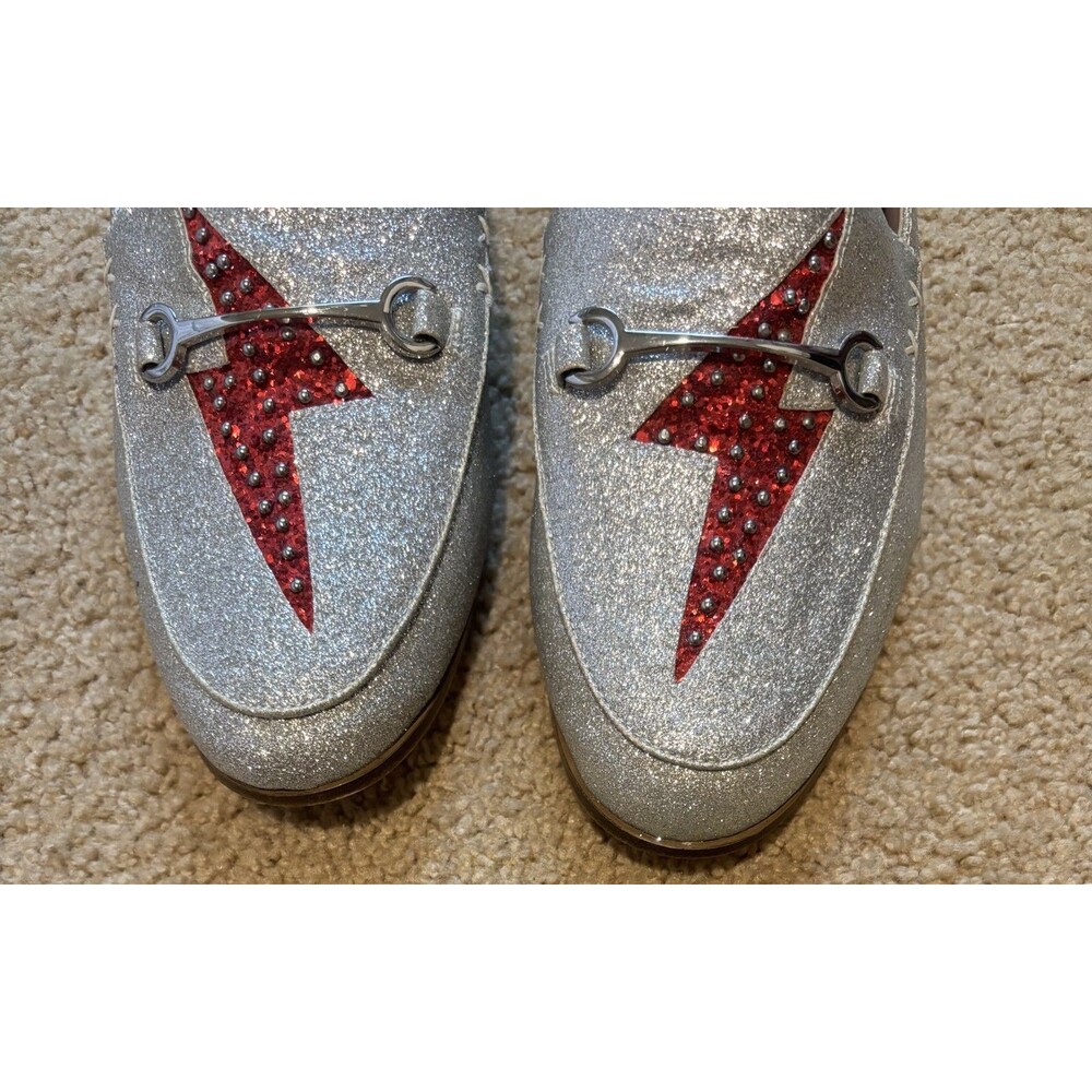 Nine West Wild Girls Lightning Bolt Silver/Red Flat Loafer Shoes Size 9M